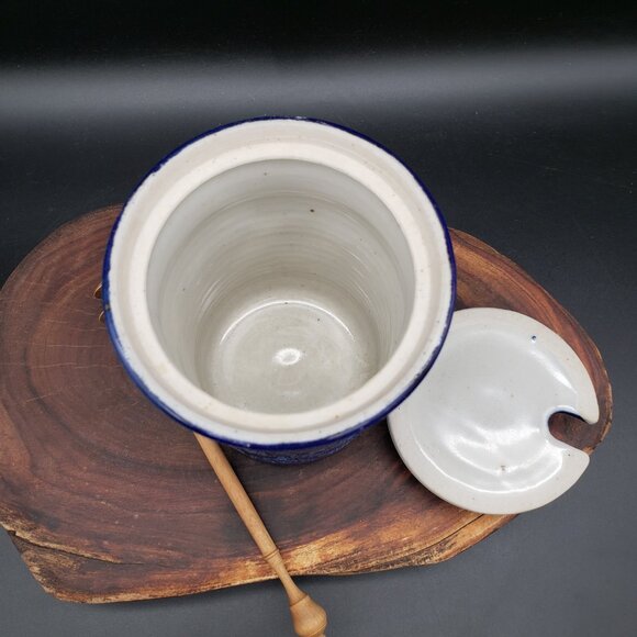 Studio Pottery “Apex II” Cobalt Blue Honey Keeper with Lid & Wooden Dipper - Picture 6 of 10